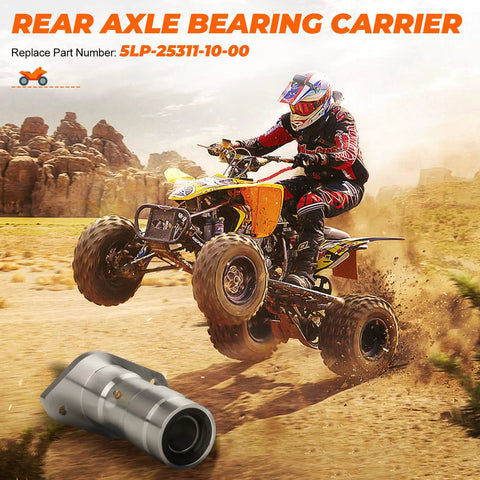 Rock Solid Rear Axle Bearing Carrier For Yamaha Raptor 660 YFM660R 2001 2002 2003 2004 2005 ATV shown in action with quad.