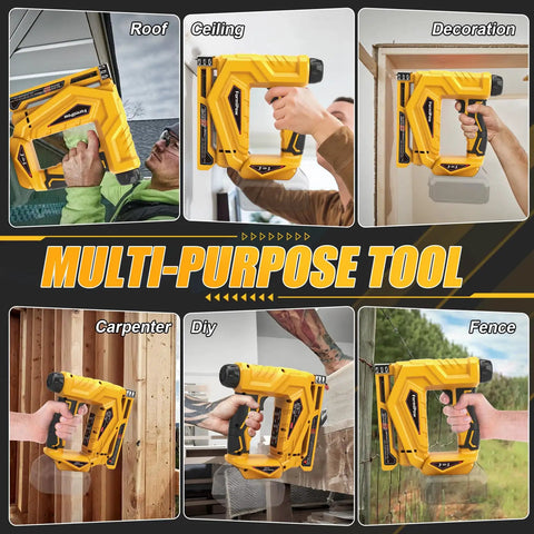 Cordless 3 In 1 Brad Nailer And Narrow Crown Stapler Compatible With Dewalt 20V Battery Platform used for roofing, ceiling, and decoration.