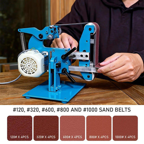Electric Belt Sander 750W Polish Grinder With Adjustable Speed And Forward Reverse Rotation For Wood And Metal Tasks featuring sand belts.