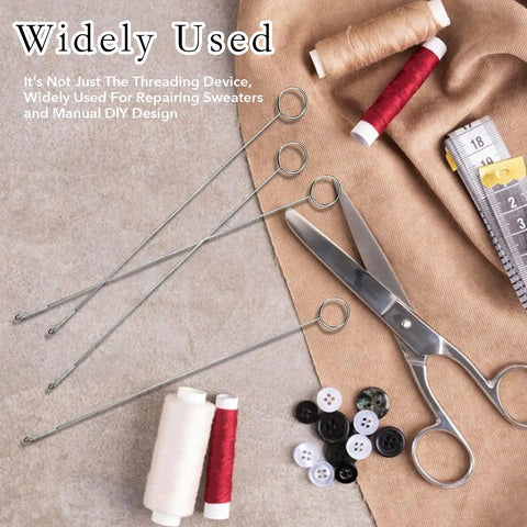10-Piece Loop Turner Kit With 10.4 Inch Stainless Steel Hooks And Latch Hook on fabric with scissors and thread