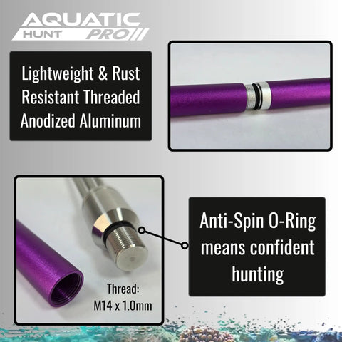 36 Inch Travel Ready Underwater Spear For Lionfish Frog And Flounder Gigging with anodized aluminum handle and anti-spin O-ring feature.