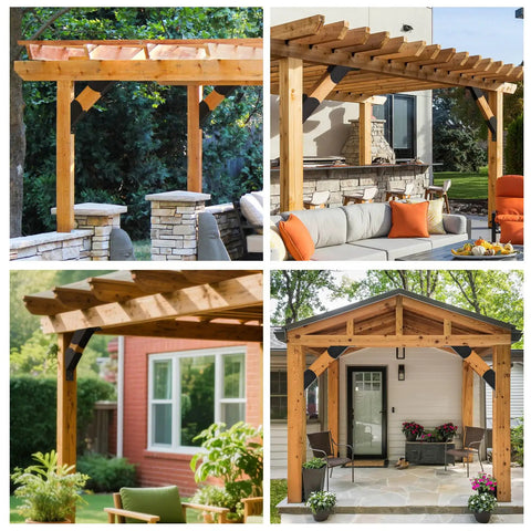 Tough As Nails 2 By 4 Inch Pergola Brackets Kit - 8 PC 45 Degree Angle Supports, Carbon Steel With Black Powder Coat, DIY Corner Braces Built To Last For Gazebos, Decks, Patios, Sheds And Garages