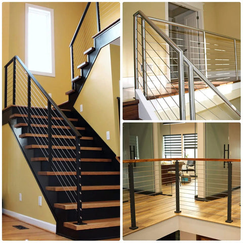 One Eighth Inch Black Stainless Steel Deck Cable 300 Ft With Cutter used in modern indoor stair railing projects