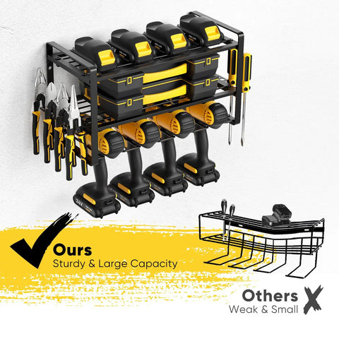Heavy Duty Power Tool Organizer And Drill Holder Wall Mount For Garage And Workshop 3 Tier Cordless Drill Storage Rack