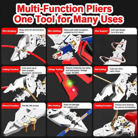 Features of 16 In 1 Wire Stripper Twister Pliers With Built In Voltage Tester All In One Electrical Tool for multiple tasks