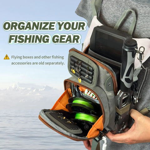 Lightweight Fly Fishing Chest Pack Waterproof Tackle Bag With Multiple Compartments for wade fishing, holding fishing gear.