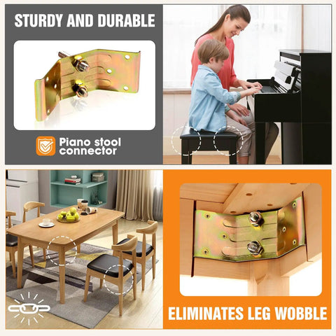 Heavy Duty Table Leg Brackets With Hanger Bolt Driver Kit Sturdy Iron Corner Brace Supports for attaching piano stool legs.