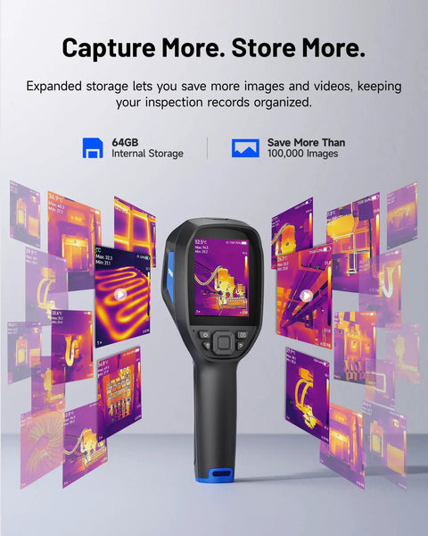 Thermal Imaging Handheld Camera For Pros With 256 By 192 Infrared Resolution Big Three Point Five Inch Display front view.
