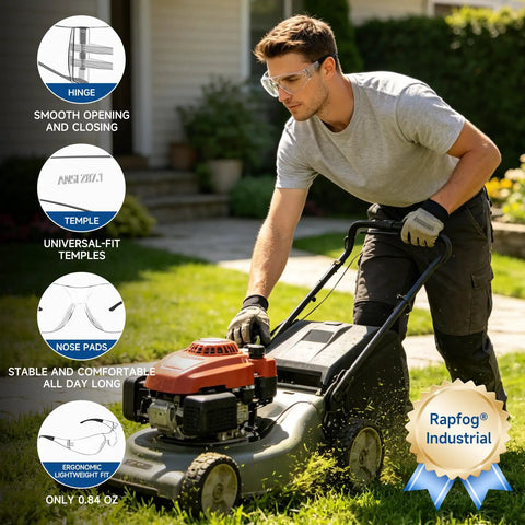 Bulk Clear Safety Glasses With Ansi Z87 Certification For Construction And Laboratory Use 36 Pack Individually Wrapped worn while mowing lawn.