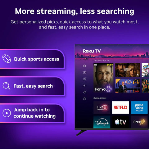 Sleek 32 Inch Full H d Smart Television Packing Hella Crisp Picture Quality And Dead Smooth Streaming Tailored For Chill Bedrooms And Bustling Kitchens Dropping Major Value With Truly Zero Headaches showing Roku TV interface with personalized streaming options.