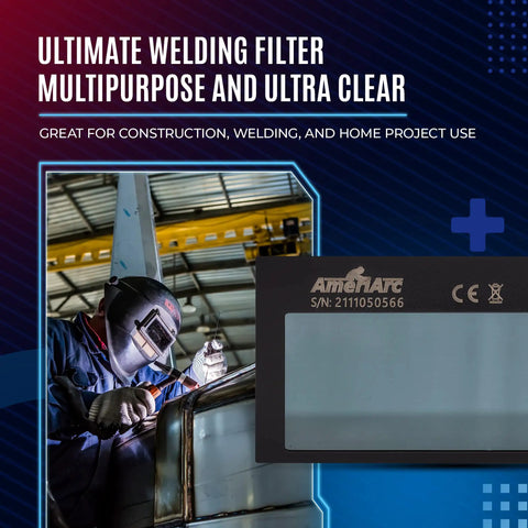 Welder using Auto Darkening 2x4 Welding Lens Shade 10 with high definition clarity replacement lens in industrial setting
