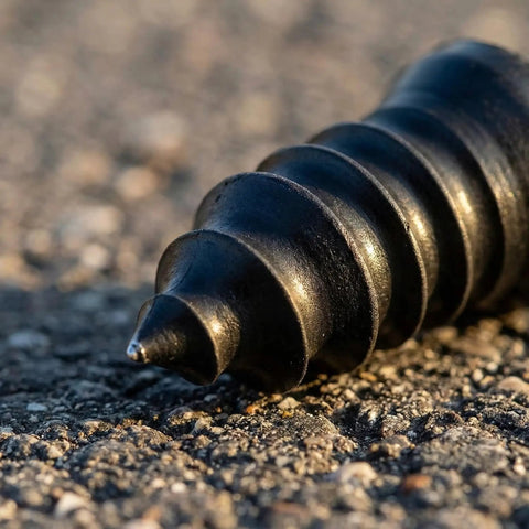 Close-up of a self-tapping screw from the 60 Pcs Tire Repair Nails Self Tapping Screws Kit for Cars, Motorcycles, and Trucks.