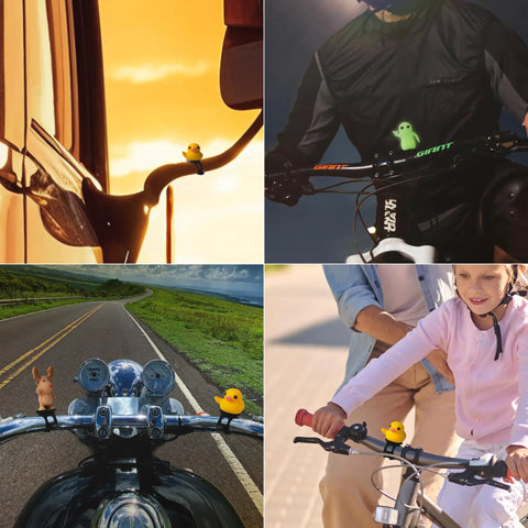 Night Glow Alien Strap On Bike Ornament Silicone Decoration on various handlebars and car mirror for outdoor cycling.
