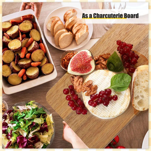 Thick acacia wood cutting board for chopping and serving charcuterie