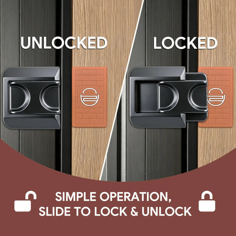 Heavy Duty Home Security Door Locks 2 Pack Grey showing unlocked and locked positions with simple sliding mechanism.