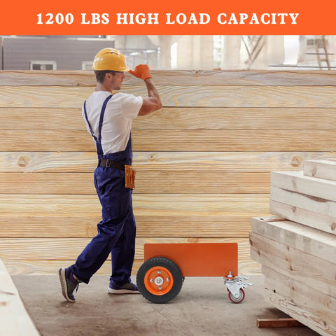 Heavy Duty Panel Dolly Cart With 1200 Lbs Capacity, rustproof steel, four wheels, hauling drywall on a job site.
