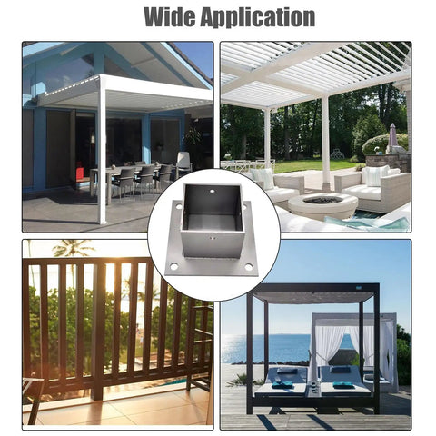 Image of Heavy Duty Stainless Steel Fence Post Anchor Base And Pergola Support Bracket 2 Pack for outdoor structures and decks.
