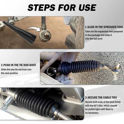 Installation steps for Two Pack Extended Tie Rod Inner Boot Kit With Expander Tool And Cable Ties, Dustproof Rack And Pinion Boot