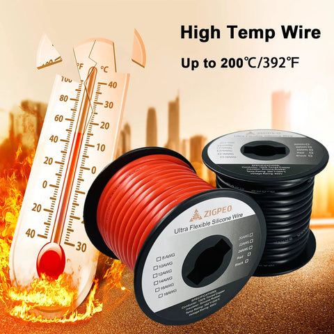 10 AWG Silicone Wire 50 Ft Red And Black Spools, Extra Flexible Tinned Copper Conductor, High Temp Up To 392 Fahrenheit