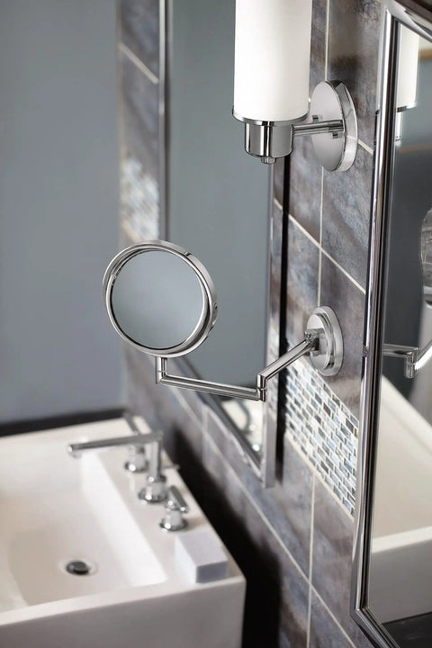 Chrome 5.94 Inch Dual Sided Extendable Wall Mount Mirror With 5X Magnification for Shaving and Makeup by Vanity or Bath