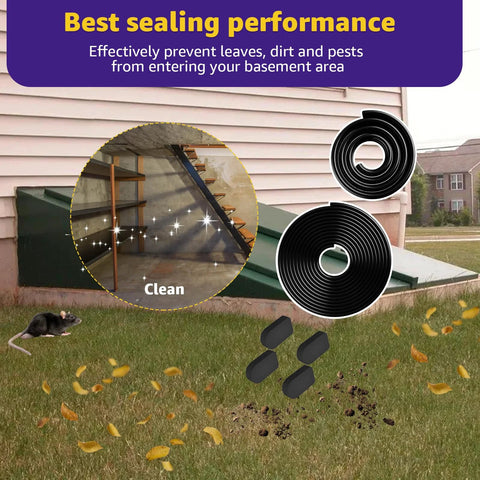 Bilco basement door weatherstrip kit; black rubber gaskets (U-shaped and bulb trim) with four cap seals, includes two rolls.
