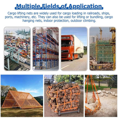 Multiple applications of Heavy Duty Cargo Net For Trucks SUVs And Trailers 3.3 By 3.3 Feet shown in various industries
