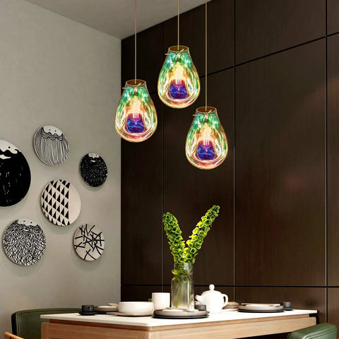 Plug In Pendant Light With Cord E26 E27, Handblown Colorful Glass Pendant Lighting For Kitchen Island, Modern Chrome Finish
