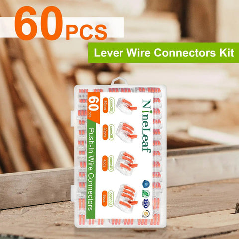 Lever Wire Connectors Kit 60 Pieces With 2 Port 3 Port 4 Port 5 Port Push In Wire Nuts For AWG 28 12 in storage box