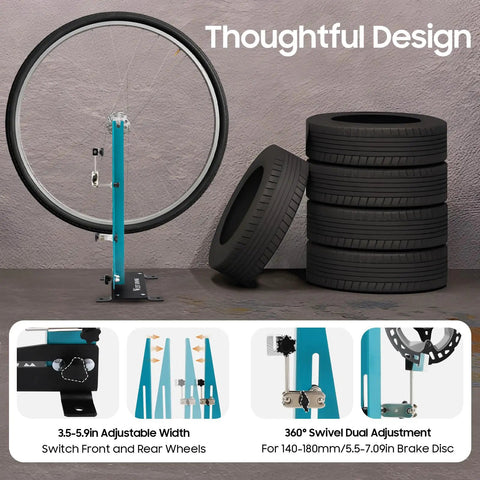 Heavy Duty Bicycle Wheel Truing Stand For MTB And Road Wheels, Removable Multi Function Wheel Alignment Tool, Adjustable Rim Width 3.5 To 5.9 Inches