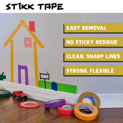 Painter Tape For Sharp Lines And Clean Edges 1 Inch By 60 Yards Yellow Masking Tape on wall with colorful house design
