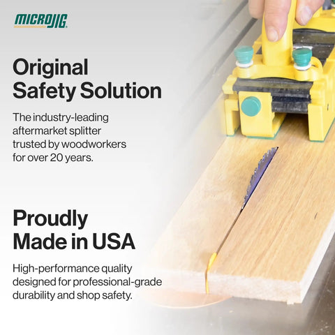 Thin Kerf Table Saw Splitter For Anti Kickback Safety And Clean Hardwood Ripping, solid splitter mounted on wood for precision cuts.