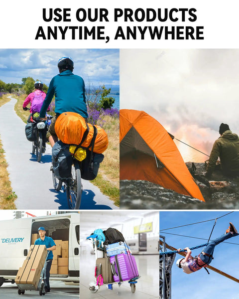 Collage showing diverse uses of Heavy Duty 31 Inch Rubber Bungee Cords Set With 55.8 Inch Stretch And Over 176 Pound Load Capacity