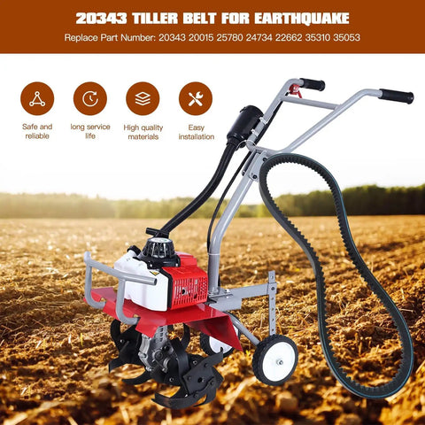 Drive Belt Replacement 12 X 728 4L Tooth HA For Earthquake 20015 Tiller Cultivator displayed with tiller on field