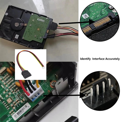 4Pack PH 2.0mm 4Pin to SATA15Pin Power Cable Adapter ITX Cord For Hard Drives 25cm 10inch Length, close-up of connectors