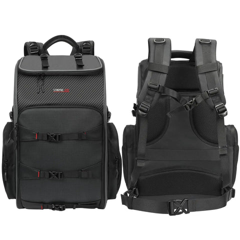 Front and back view of 40L Outdoor Drone Backpack With DIY One Piece Partition Ultra Roomy Space For 2 To 3 Drones Or Cameras.
