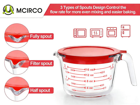 6 Piece Glass Measuring Cup Set With Lids 1 Cup 2 Cup 4 Cup Nesting Jugs Borosilicate Glass Microwave Oven Freezer Safe Dishwasher Safe Clear Liquid Measuring Cups For Kitchen with spout designs