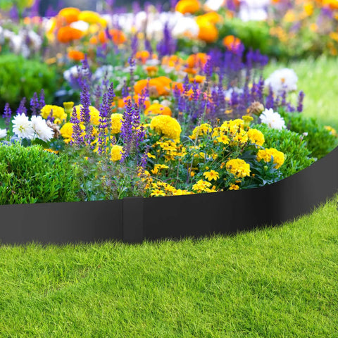 Heavy Duty 4 Inch Galvanized Steel Landscape Edging Kit, 6 Pack hammer in border around vibrant flower garden