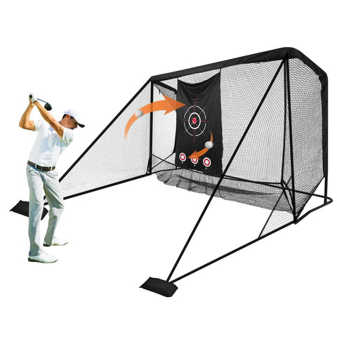 10x7 Ft Golf Hitting Net With Stitched Triangular Side Barriers And Ball Collection System For Backyard And Indoor Use, Quiet Target Cloth
