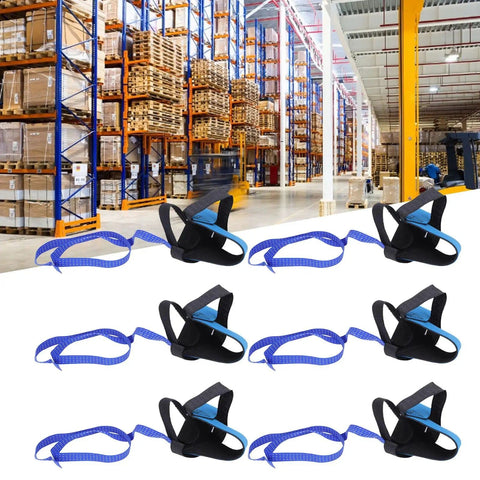 10 Pack Anti Static Foot Heel Straps For ESD Work, blue synthetic rubber grounding straps in warehouse setting.