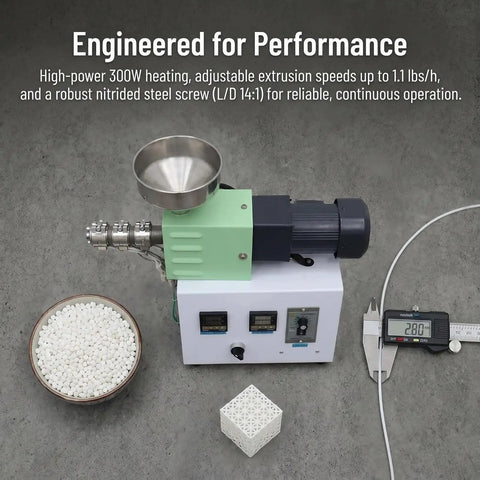 Top Tier 3D Print Filament Extruder Machine That Smoothly Converts Raw Plastic Into Dead On Abs Pla Petg And Peek Wire For Any Weekend Warrior Or Maker Crew, showcasing high-power components and pellets.