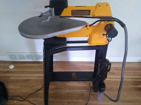 Universal Scroll Saw Dust Collection Kit With Mininado Cyclone Separator pulls dust from top and bottom, adapts to all scroll saws.