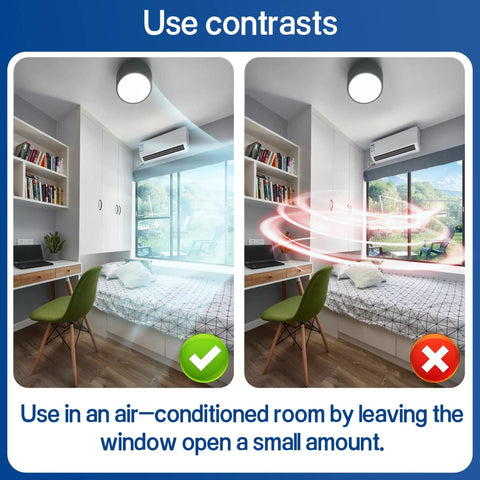 Image showing a comparison of an air-conditioned room with windows slightly open vs fully closed.