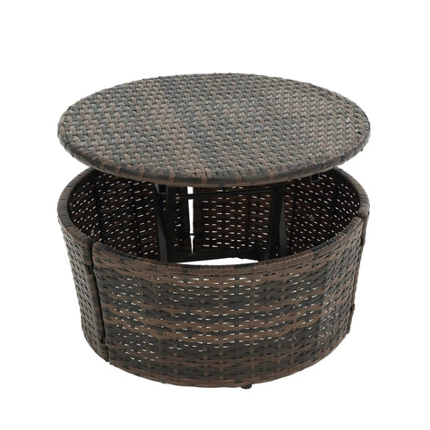 Retractable Outdoor Patio Round Wicker Rattan Daybed With Lift Table And Washable Cushions For Sun Drenched Lounge Sofa That Hits Different On Your Backyard Oasis, circular wicker table.