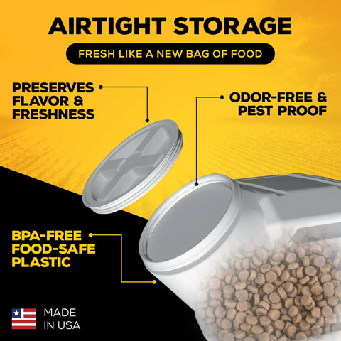 Pet Food Storage Container With Airtight Seal Keeps Dry Kibble Fresh For Dogs And Cats Up To Fifty Pounds Pest Proof Lid Made In USA