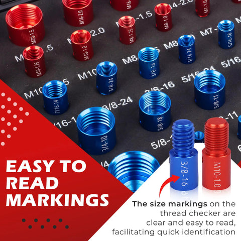 Dead Nuts Accurate Nut And Bolt Thread Checker With 36 Piece Inch And Metric Gauge Set displaying clearly marked gauge pieces for easy identification.