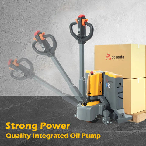 Heavy Duty Electric Pallet Jack Rocking 3300 Lbs Capacity With 48 By 27 Inch Forks Lithium Powered Walkie Pallet Truck in action.