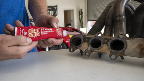 High temp exhaust gasket maker applied to a car header