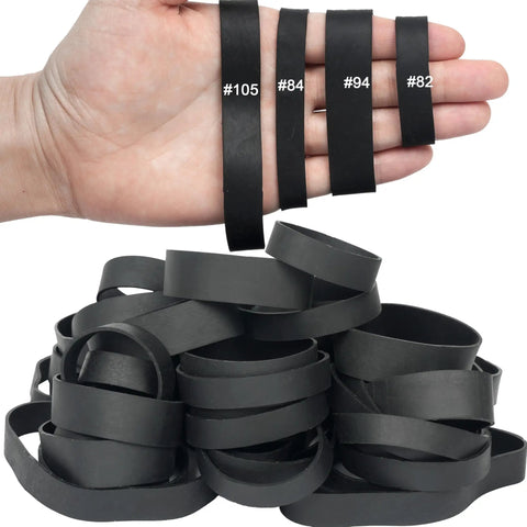 Assorted Elastic Rubber Band Bulk Pack In Multiple Sizes 82 84 94 105, 50 Pieces, Black, Ranging From 2.5 To 5.12 Inches, High Stretch