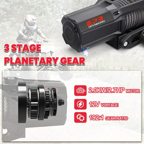 Trail Boss 6000 Lbs UTV Winch Waterproof Electric Recovery Beast With Fifty Foot Synthetic Rope Wireless Remote Off Road Rig heavy duty motor gear