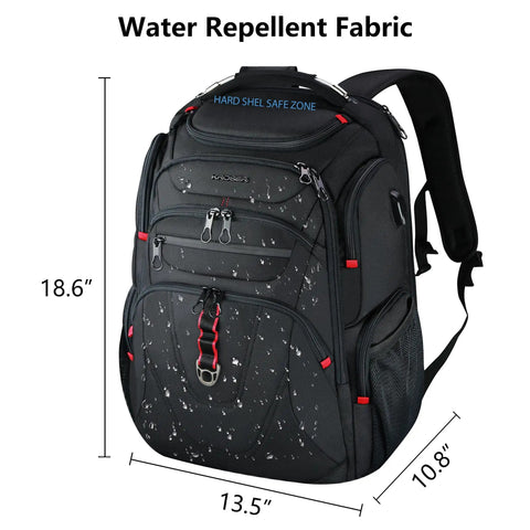 Travel Laptop Backpack 17.3 Inch TSA Friendly Daypack For Men Women Water Repellent Ballistic Fabric with dimensions shown